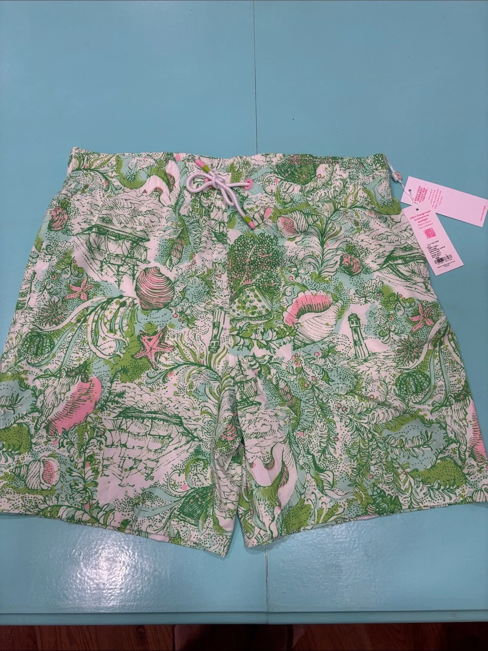 Lilly Pulitzer Pink & Green Nautical Print Men's Swim Trunks